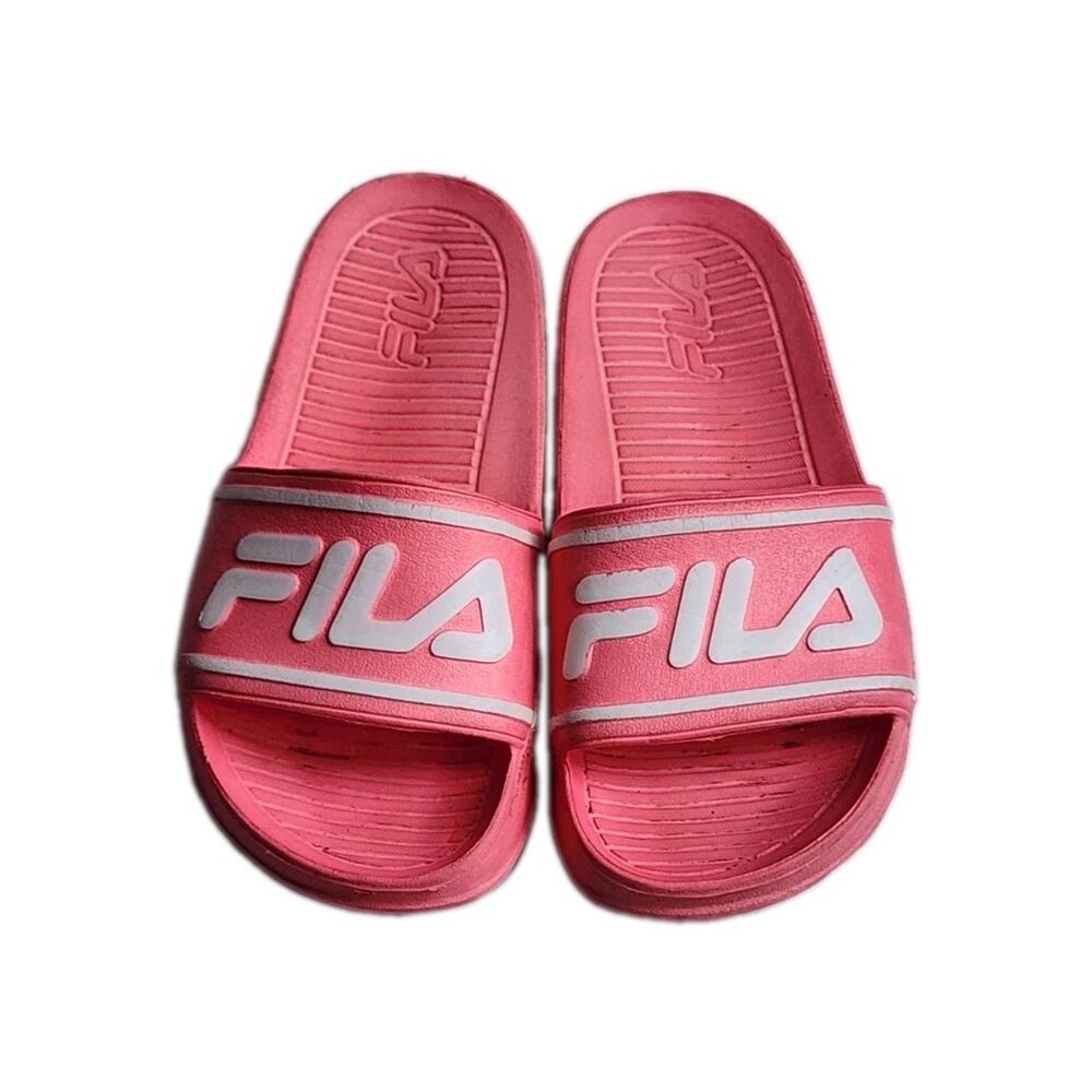 FILA Slides Sandals Shoes Size W 5 Beach Shower Pink/White Slip On Lounge Wear